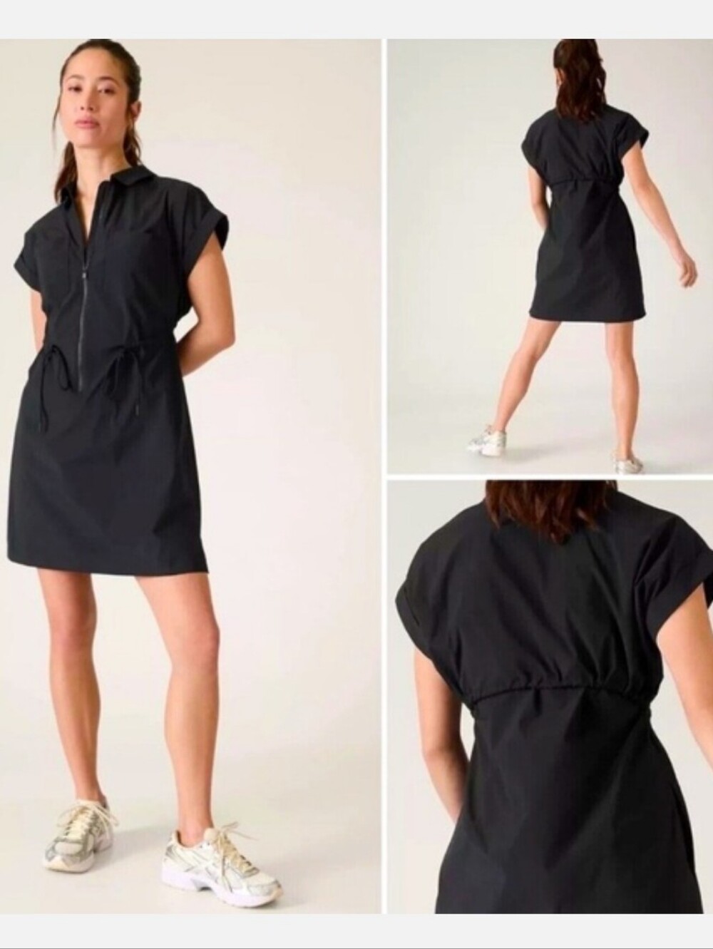Athleta Topspin Dress Black Poplin Activewear Travel - L